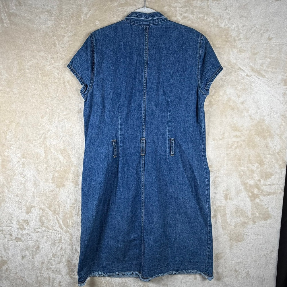 Vintage 90s Faded Glory Womens 16 Denim Button Down Dress Med Dk Wash Raw Hem - Picture 2 of 7